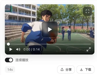 一段成片的预览区,带分享与下载
